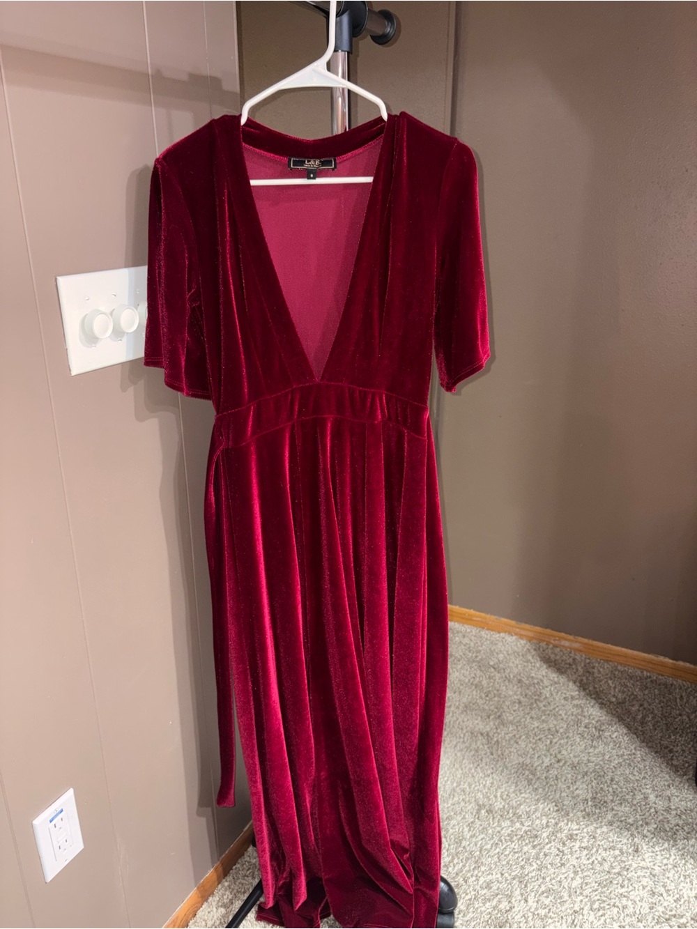 Lucky & Blessed Velvet V-Neck Maxi Dress in Burgundy
